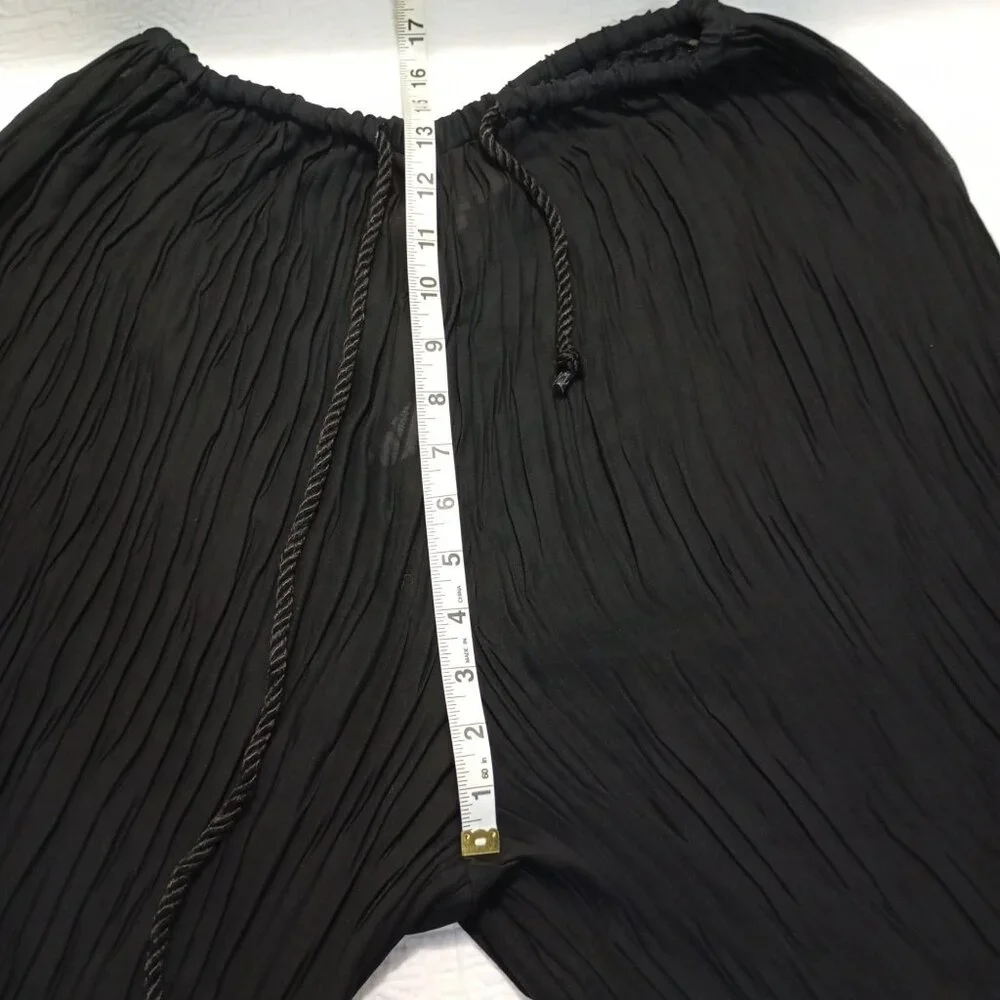 C'est Duo By Casablanca Black Crinkle Wide-Leg Pants With Drawstring Waist Sz S - Picture 11 of 13